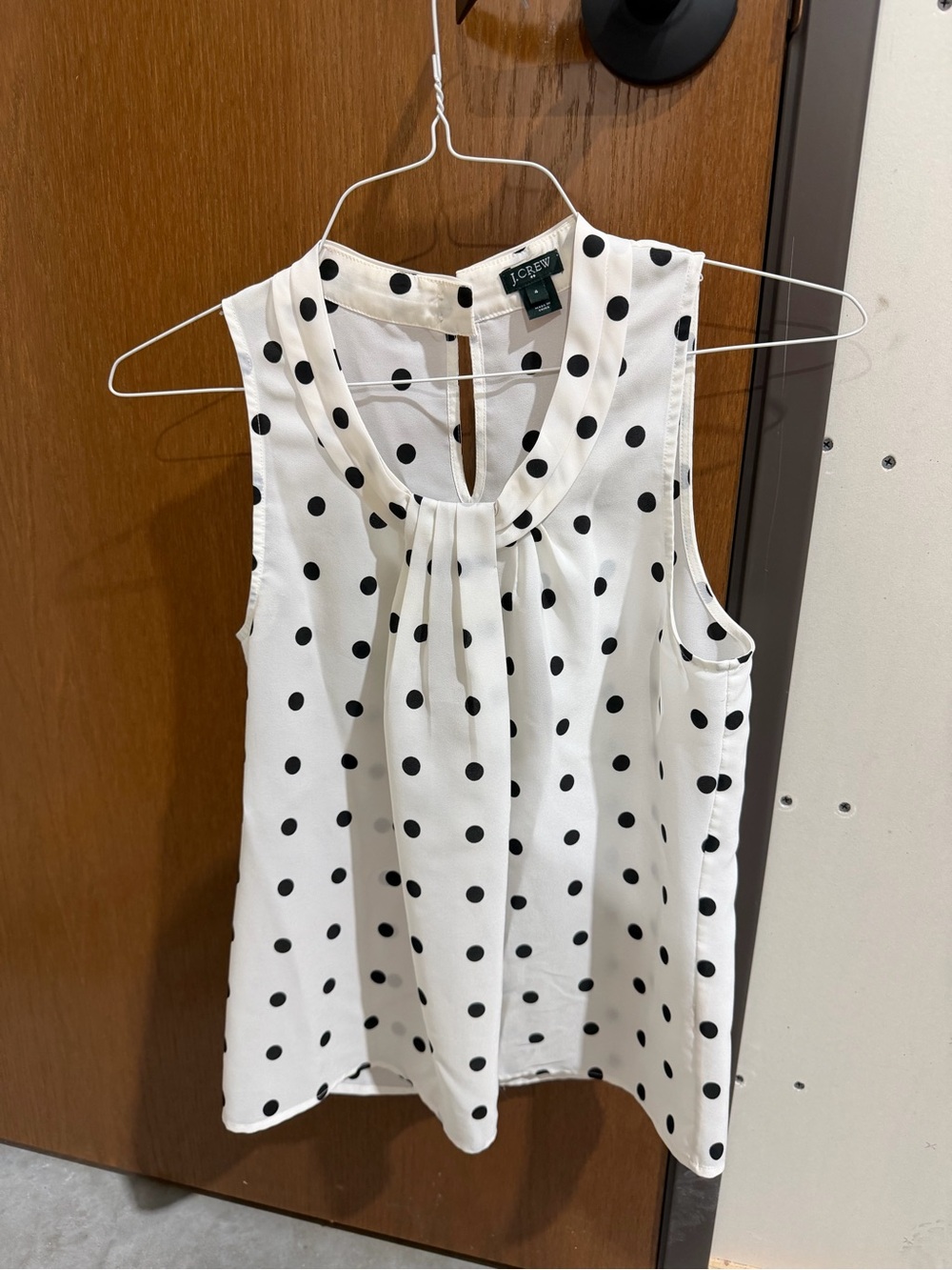 J. Crew White Sleeveless Polka Dot Tank with Keyhole Neck